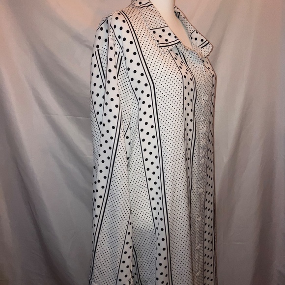 BOOHOO Black and White Polka Dot Stripe Print Button Up Blouse Dress - Picture 3 of 6